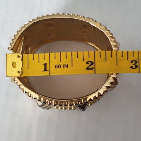 Gold Tone Studded Textured Women's Hinged Cuff Bracelet - Picture 6 of 7